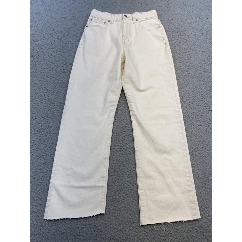 Madewell '90s Straight Jeans Womens 25 White High Rise Cut Off Raw Hem Denim